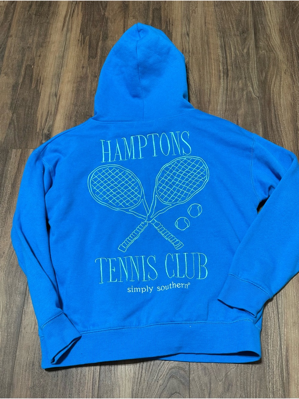 Simply Southern Women’s Blue Pullover Hoodie Hamptons Tennis Club S Embroidered